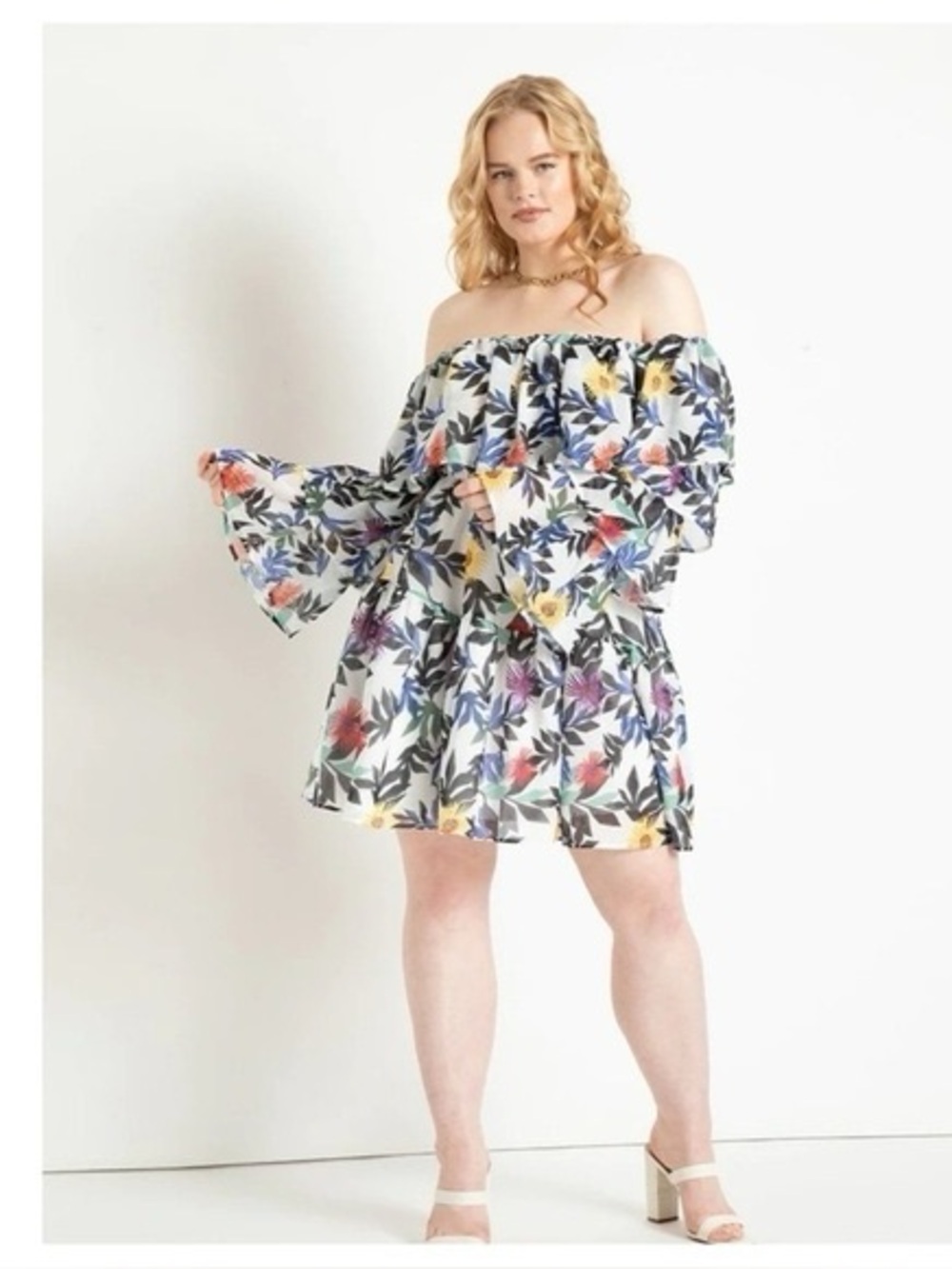 Eloquii off shoulder Floral Dress with Ruffles 22